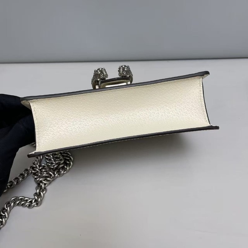 Gucci古馳 酒神小號 白色牛皮鑽扣單肩斜挎包 肩背包-3