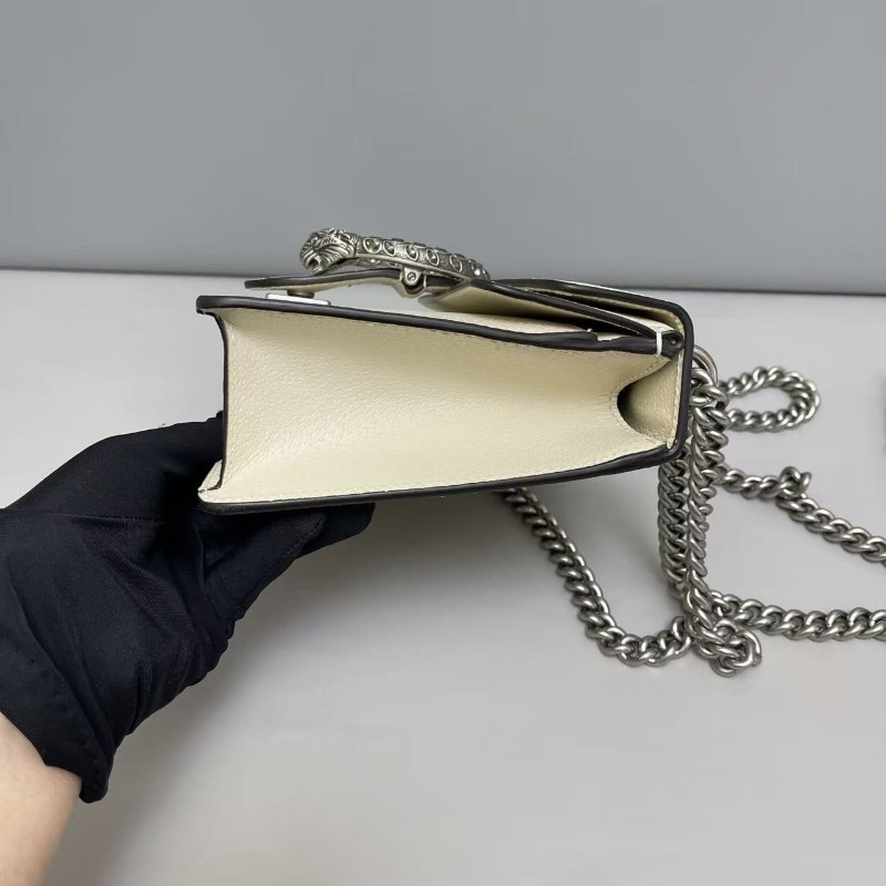 Gucci古馳 酒神小號 白色牛皮鑽扣單肩斜挎包 肩背包-4