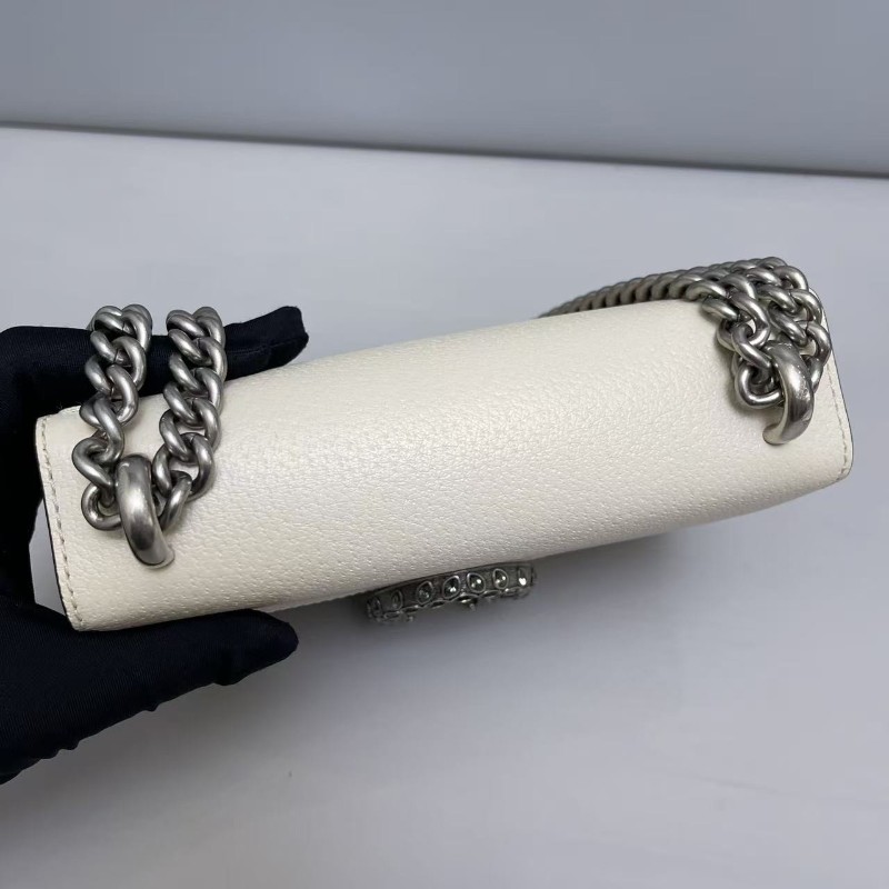 Gucci古馳 酒神小號 白色牛皮鑽扣單肩斜挎包 肩背包-6