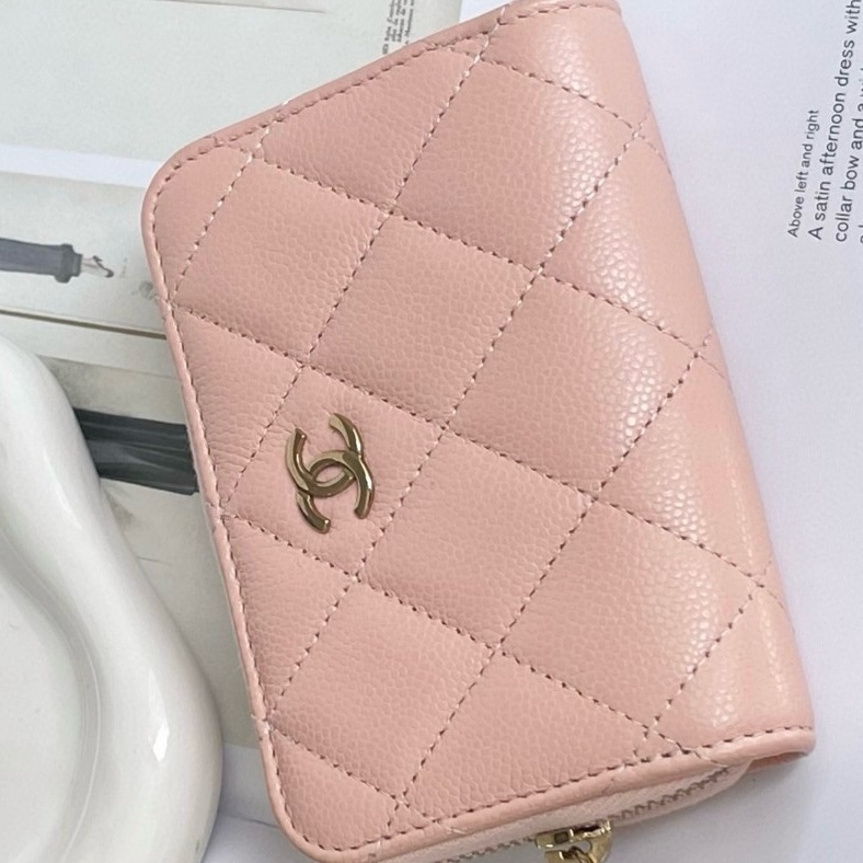 Chanel/香奈兒 24C 淺粉色荔枝牛卡包 芯片款 11*7*2-1