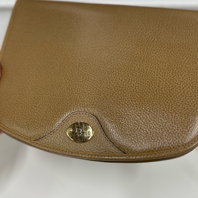 Christian Dior 馬鞍形小袋子 腋下包 斜背包 卡其色 真皮 駝色-5