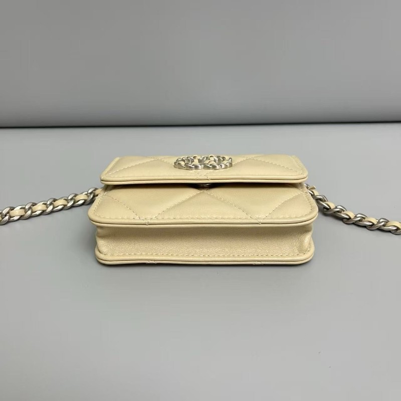 Chanel香奈兒 19bag 奶茶色全皮 迷你 鏈條包 斜背包 31開-5