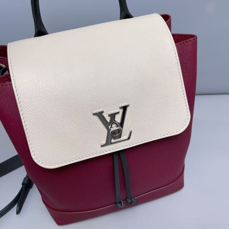 LV路易威登 Lockme 米樹莓灰三拼色牛皮 後背包 雙肩包 尺寸約21×27cm-2