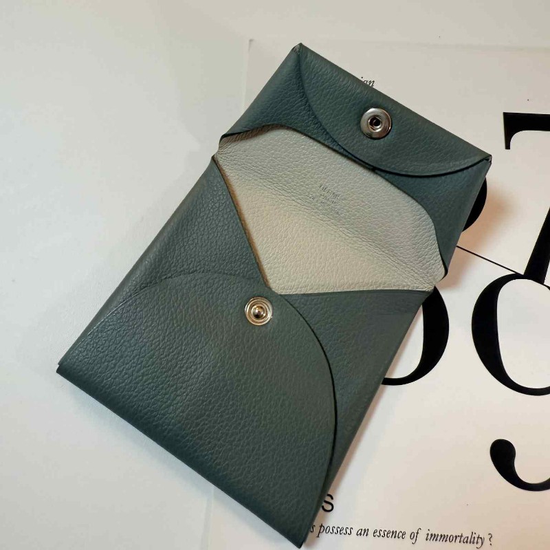 HERMÈS 經典 Bastia epsom皮 深灰色拼色 零錢包-12