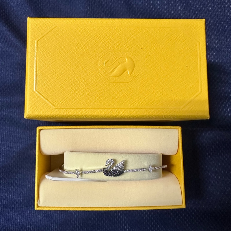 施華洛世奇Swan天鵝手鏈,黑色/鍍白金色-0