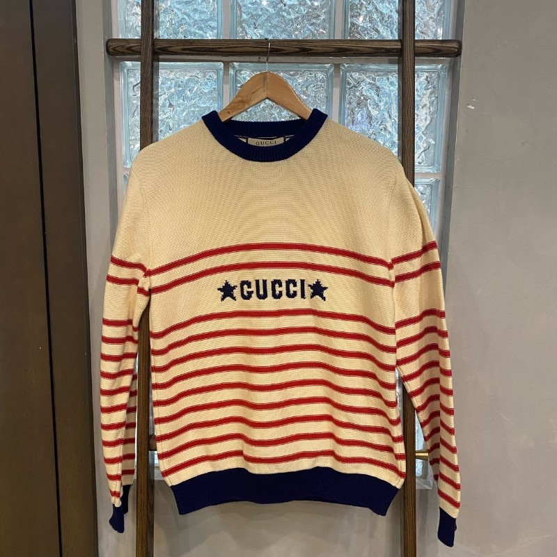Gucci logo提花條紋圓領 毛衣 S碼
男女同款 胸圍100 袖長64~-0