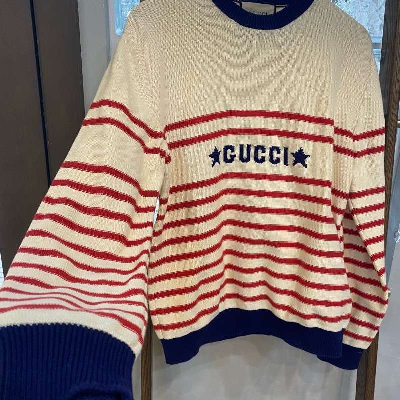 Gucci logo提花條紋圓領 毛衣 S碼
男女同款 胸圍100 袖長64~-2