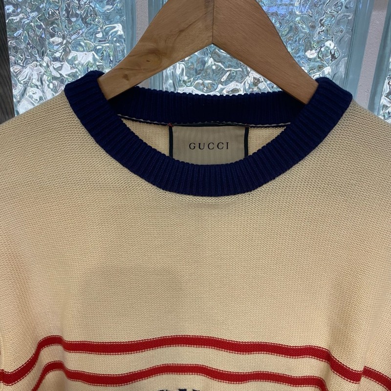 Gucci logo提花條紋圓領 毛衣 S碼
男女同款 胸圍100 袖長64~-4