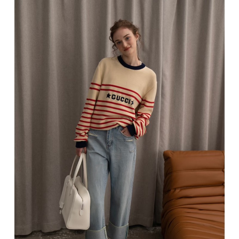 Gucci logo提花條紋圓領 毛衣 S碼
男女同款 胸圍100 袖長64~-5