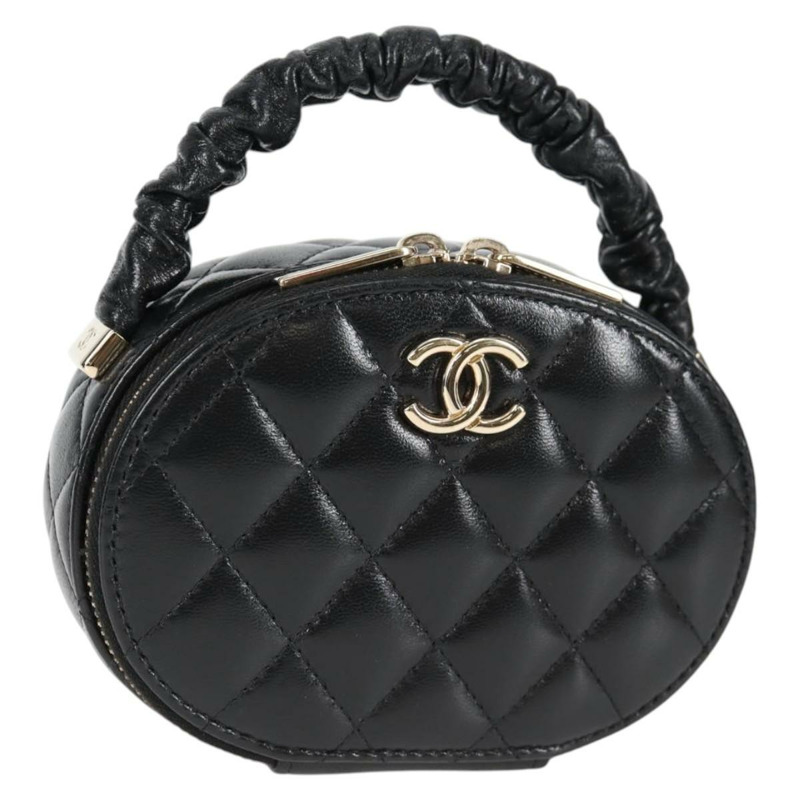 【日本直送】香奈兒 (CHANEL) 絎縫羊皮黑色金色雙C標誌手拿包 Auth 132970M-0