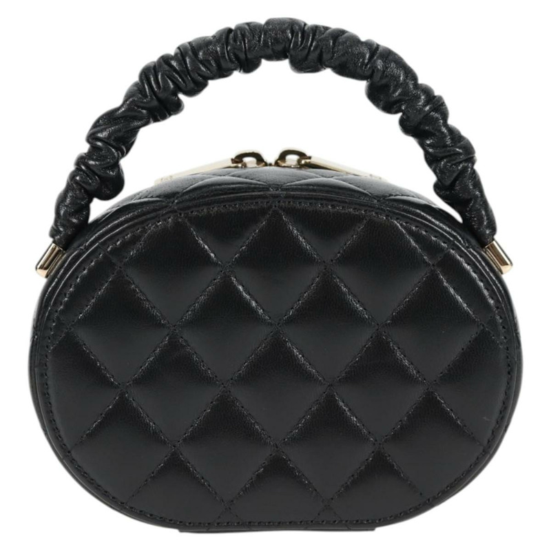 【日本直送】香奈兒 (CHANEL) 絎縫羊皮黑色金色雙C標誌手拿包 Auth 132970M-1