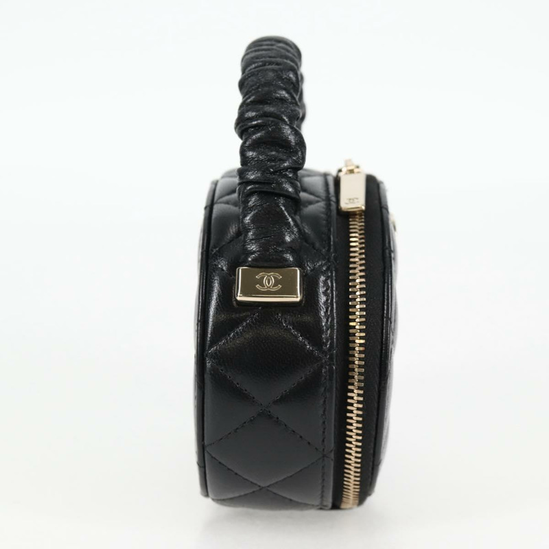 【日本直送】香奈兒 (CHANEL) 絎縫羊皮黑色金色雙C標誌手拿包 Auth 132970M-3