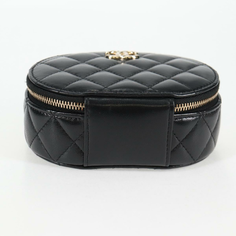 【日本直送】香奈兒 (CHANEL) 絎縫羊皮黑色金色雙C標誌手拿包 Auth 132970M-4