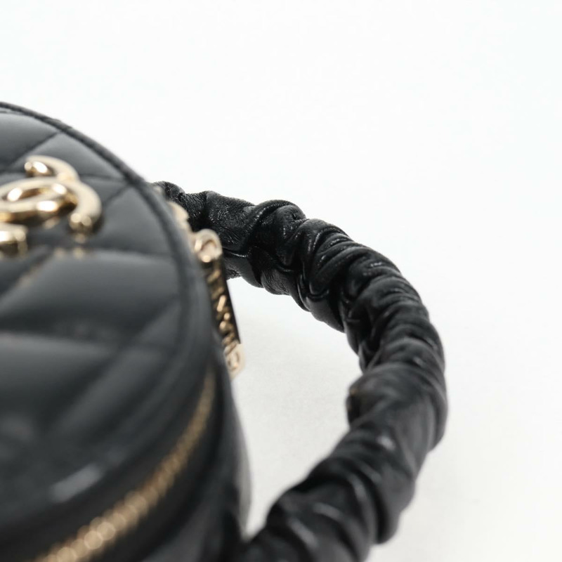 【日本直送】香奈兒 (CHANEL) 絎縫羊皮黑色金色雙C標誌手拿包 Auth 132970M-6