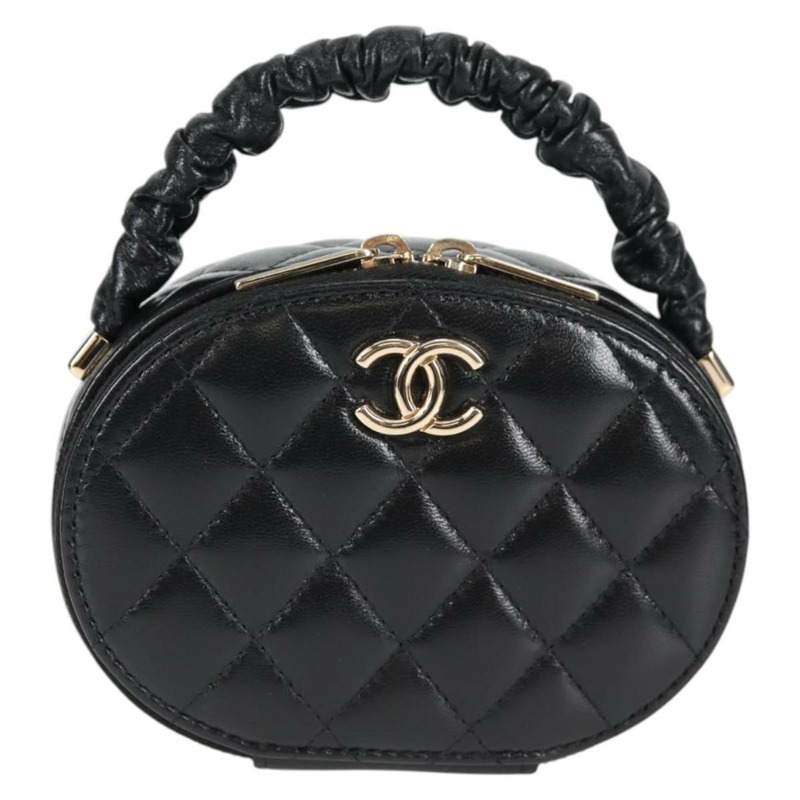【日本直送】香奈兒 (CHANEL) 絎縫羊皮黑色金色雙C標誌手拿包 Auth 132970M-12