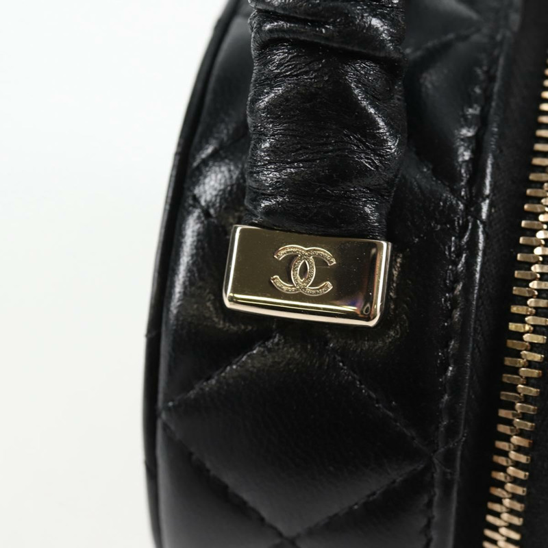 【日本直送】香奈兒 (CHANEL) 絎縫羊皮黑色金色雙C標誌手拿包 Auth 132970M-16
