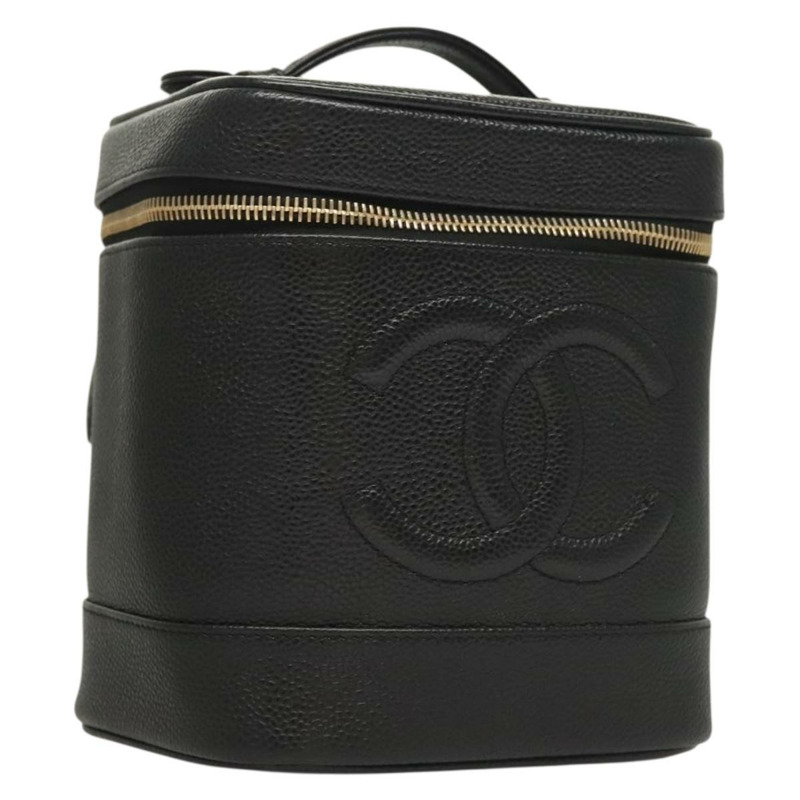 【日本直送】香奈兒 COCO Mark 化妝包 魚子醬色 黑色 金色 CC 正品 133374-0