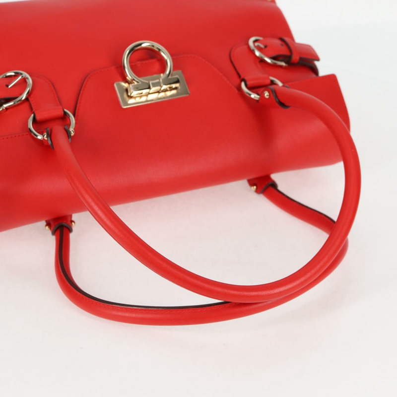 【日本直送】Salvatore Ferragamo Gancini 手提包 皮革 紅色 金色 正品 135989V-6