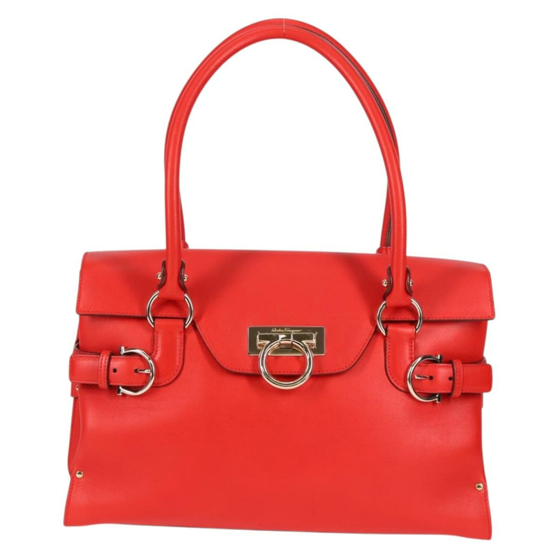 【日本直送】Salvatore Ferragamo Gancini 手提包 皮革 紅色 金色 正品 135989V-12