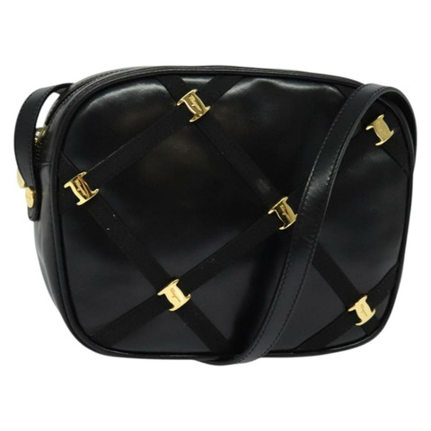 Salvatore Ferragamo Vala 單肩包 皮革 黑金色 正品 BA4677