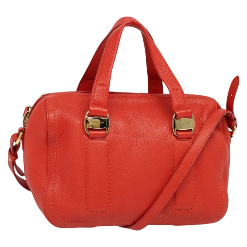 【日本直送】Salvatore Ferragamo Vala 手提包 皮革 2 向 紅金 正品 137172-0
