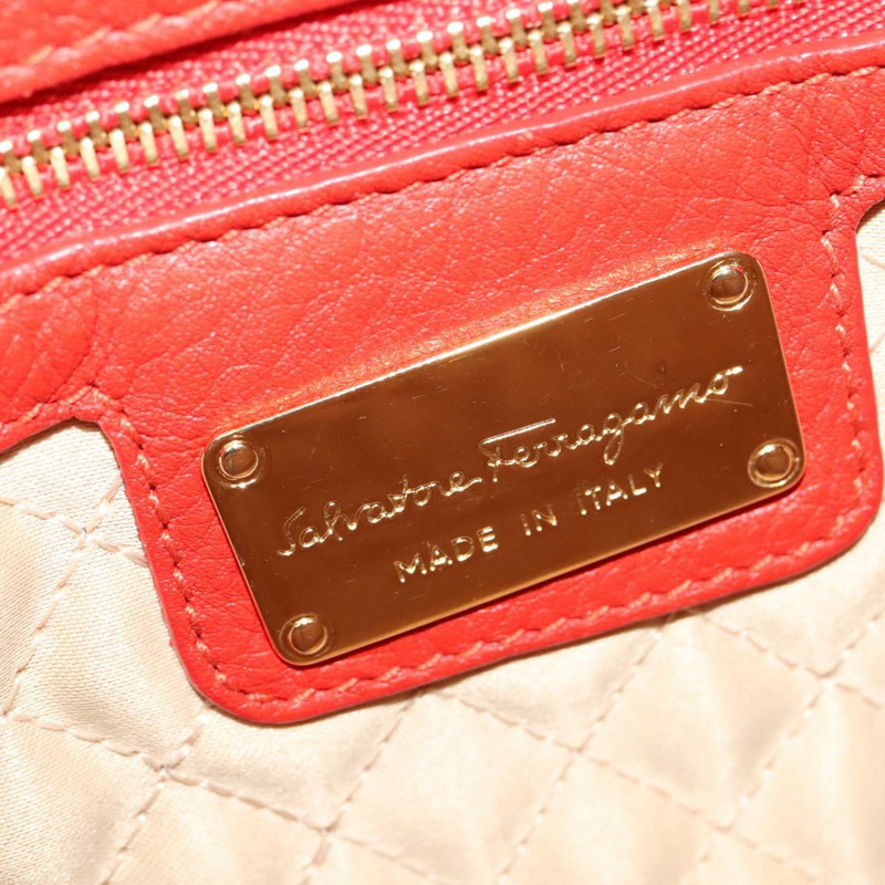 【日本直送】Salvatore Ferragamo Vala 手提包 皮革 2 向 紅金 正品 137172-17