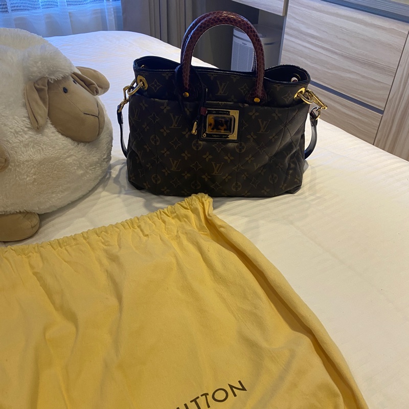 LV老花LOGO 特別訂製款 蟒蛇皮提把 拼鴕鳥皮+麂皮內 二用包-1