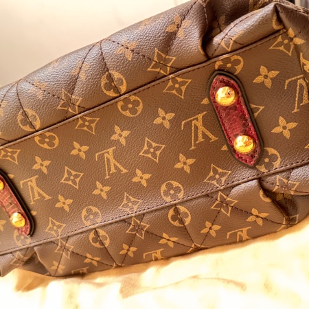 LV老花LOGO 特別訂製款 蟒蛇皮提把 拼鴕鳥皮+麂皮內 二用包-8