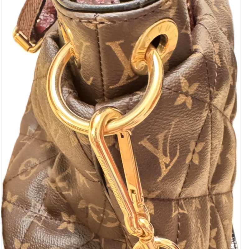 LV老花LOGO 特別訂製款 蟒蛇皮提把 拼鴕鳥皮+麂皮內 二用包-10