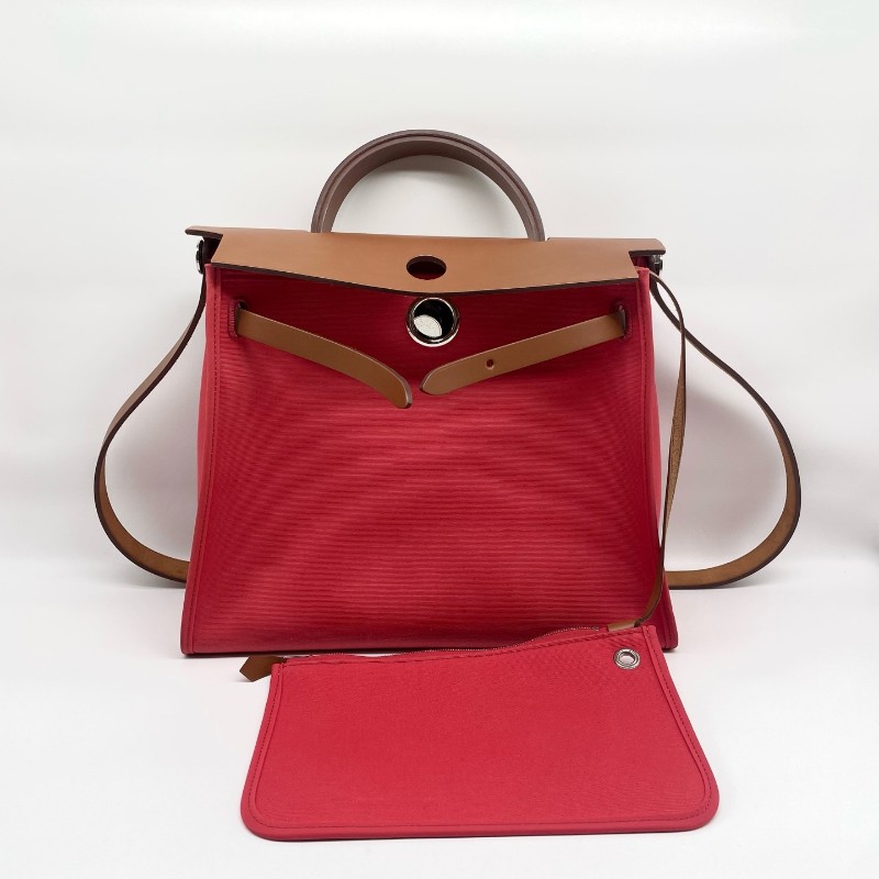 Hermes愛馬仕 herbag31 棕色馬鞍皮拼杜鵑紅色 肩背包 斜背包 C刻-1