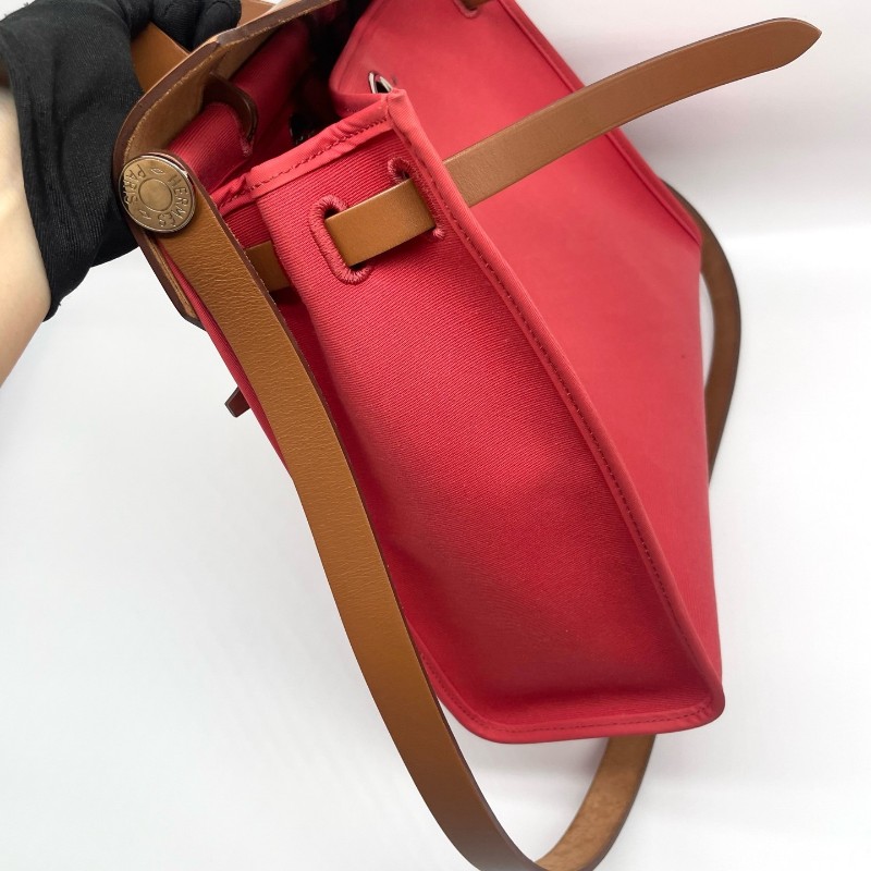 Hermes愛馬仕 herbag31 棕色馬鞍皮拼杜鵑紅色 肩背包 斜背包 C刻-3