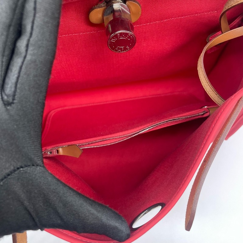 Hermes愛馬仕 herbag31 棕色馬鞍皮拼杜鵑紅色 肩背包 斜背包 C刻-5