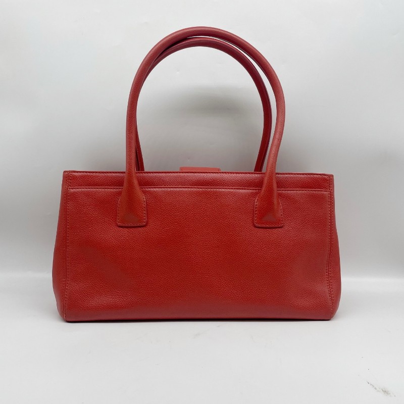 Chanel香奈兒 cerf橘色手提包 小號 銀扣雙C標 荔枝牛皮  肩背包 手提包-1