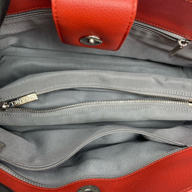 Chanel香奈兒 cerf橘色手提包 小號 銀扣雙C標 荔枝牛皮  肩背包 手提包-4