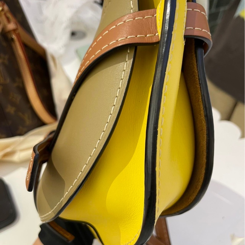 Loewe羅意威 gate中號馬鞍包 草綠檸檬黃拼色 肩背包 斜背包-16