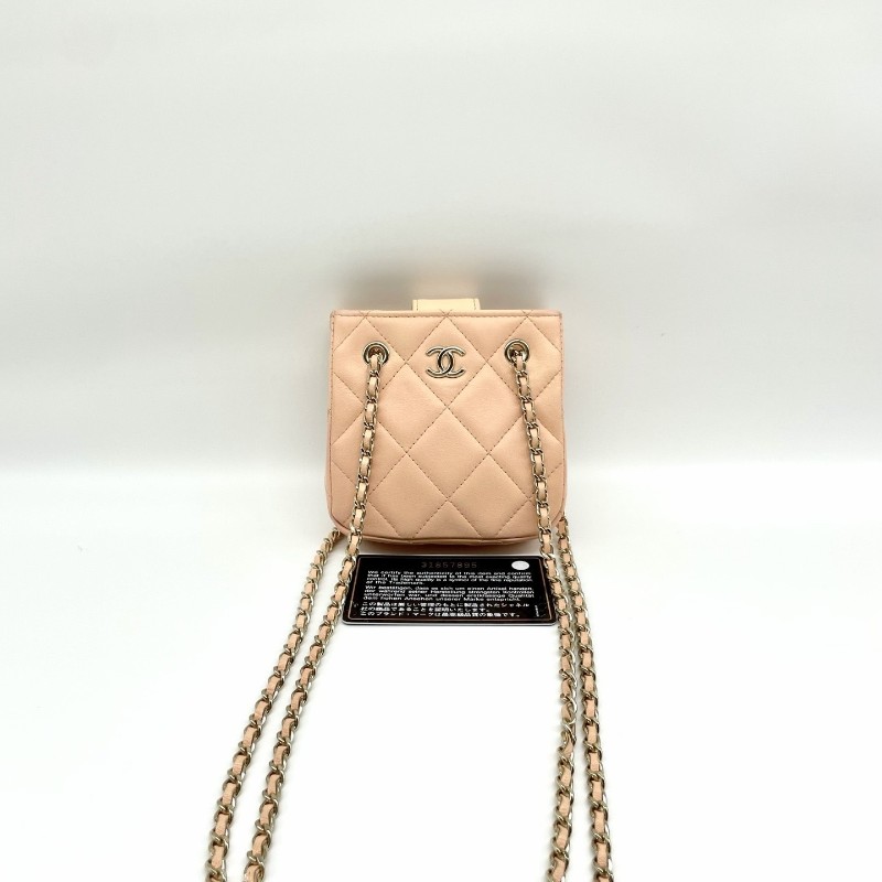 Chanel香奈兒 粉金早春秀款 22C鏈條mini斜挎包 肩背包 31開 經典金扣-0