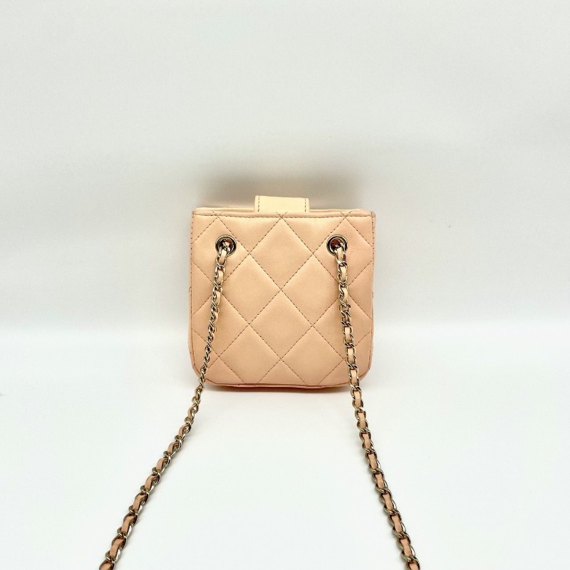 Chanel香奈兒 粉金早春秀款 22C鏈條mini斜挎包 肩背包 31開 經典金扣-1