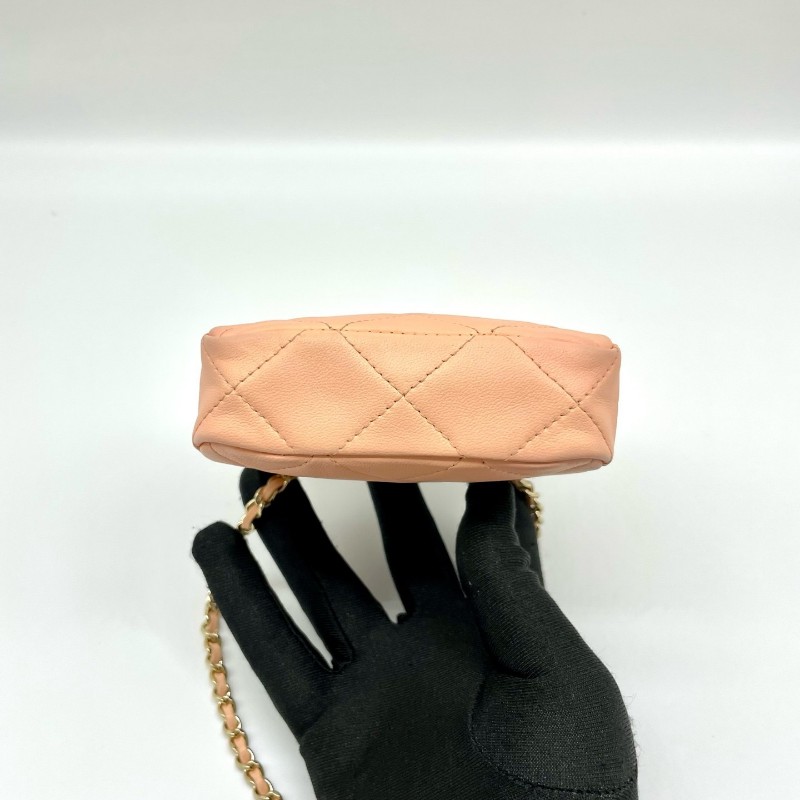 Chanel香奈兒 粉金早春秀款 22C鏈條mini斜挎包 肩背包 31開 經典金扣-3
