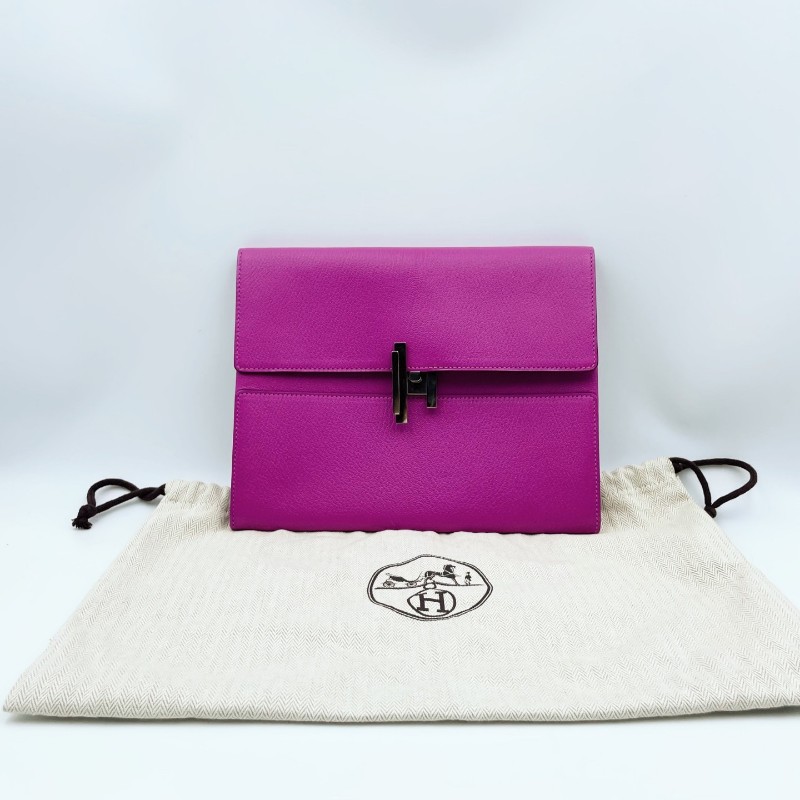 HERMES 愛馬仕 Cinhetic 海葵紫銀扣手拿包 C刻 底長25cm-0
