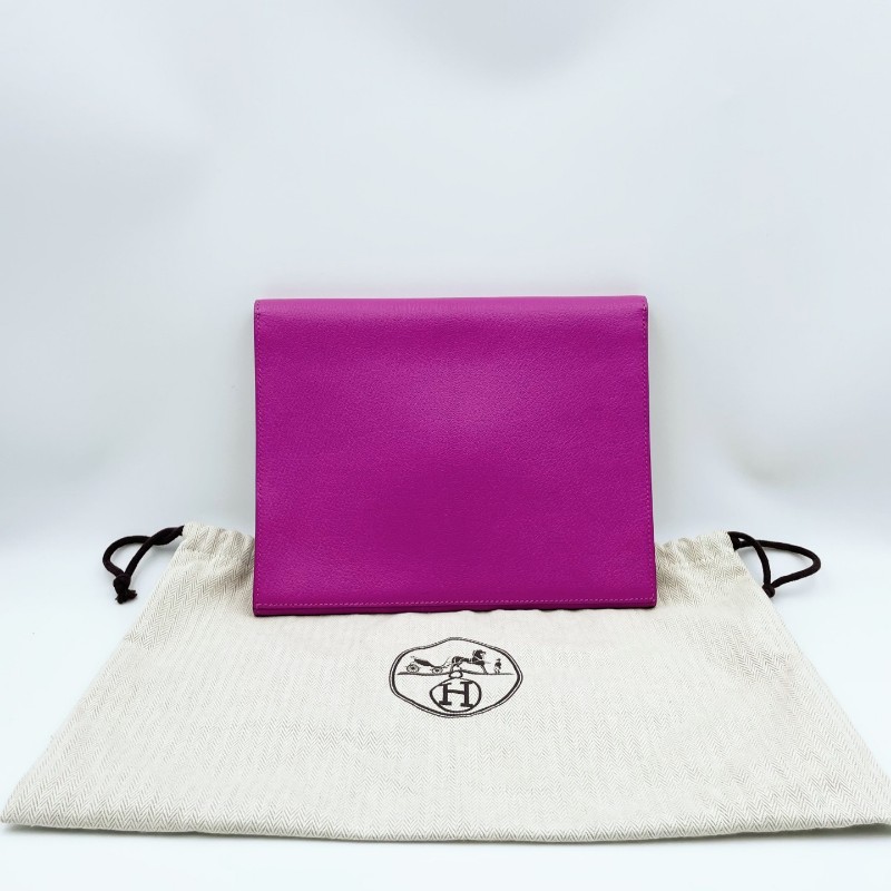 HERMES 愛馬仕 Cinhetic 海葵紫銀扣手拿包 C刻 底長25cm-1