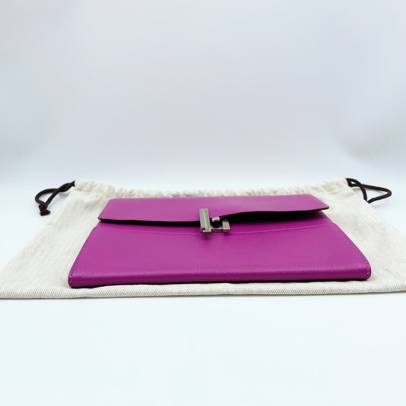 HERMES 愛馬仕 Cinhetic 海葵紫銀扣手拿包 C刻 底長25cm-2