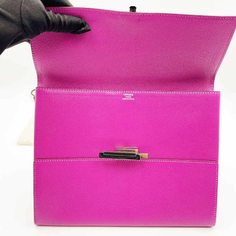 HERMES 愛馬仕 Cinhetic 海葵紫銀扣手拿包 C刻 底長25cm-3