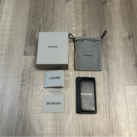 BALENCIAGA 巴黎世家 黑 皮革 對折 兩折 卡包 卡夾 名片夾 錢包 皮夾