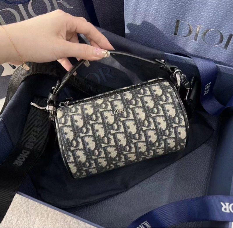 「JL精品代購」98新 DIOR 老花Roller圓筒手提斜背包-0