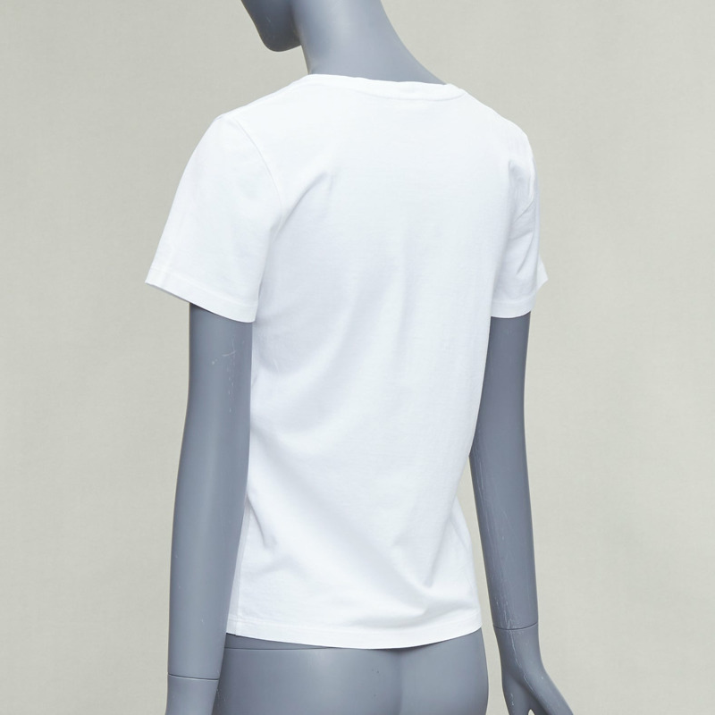 CELINE white cotton black big logo crew neck fitted tshirt XS-5