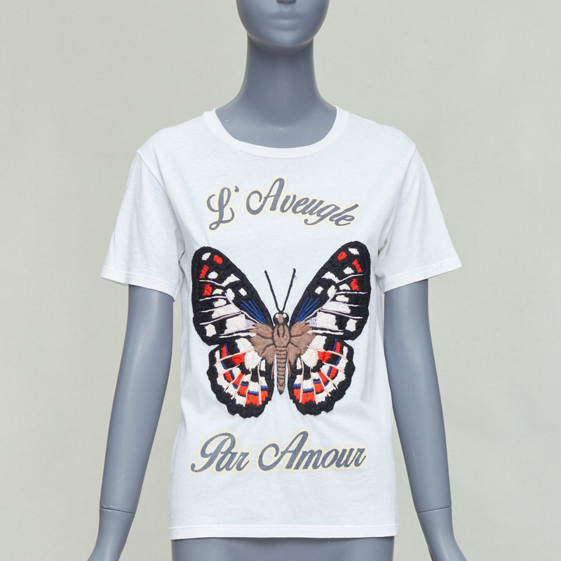 GUCCI L'Aveugle Par Armour white butterfly embroidered tshirt S-0