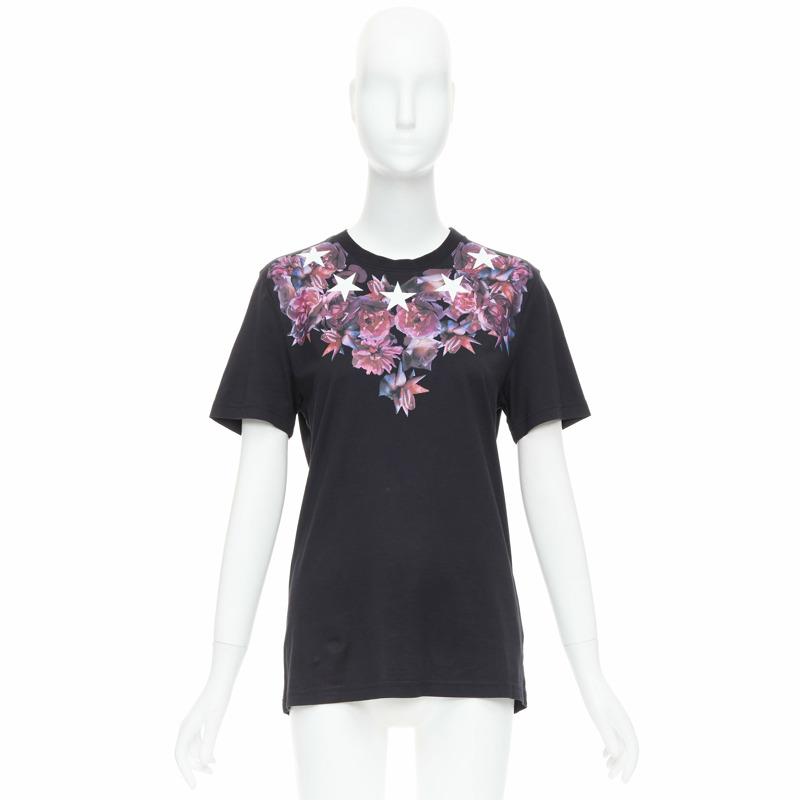 GIVENCHY Riccardo Tisci purple flower white star black tshirt XS-8