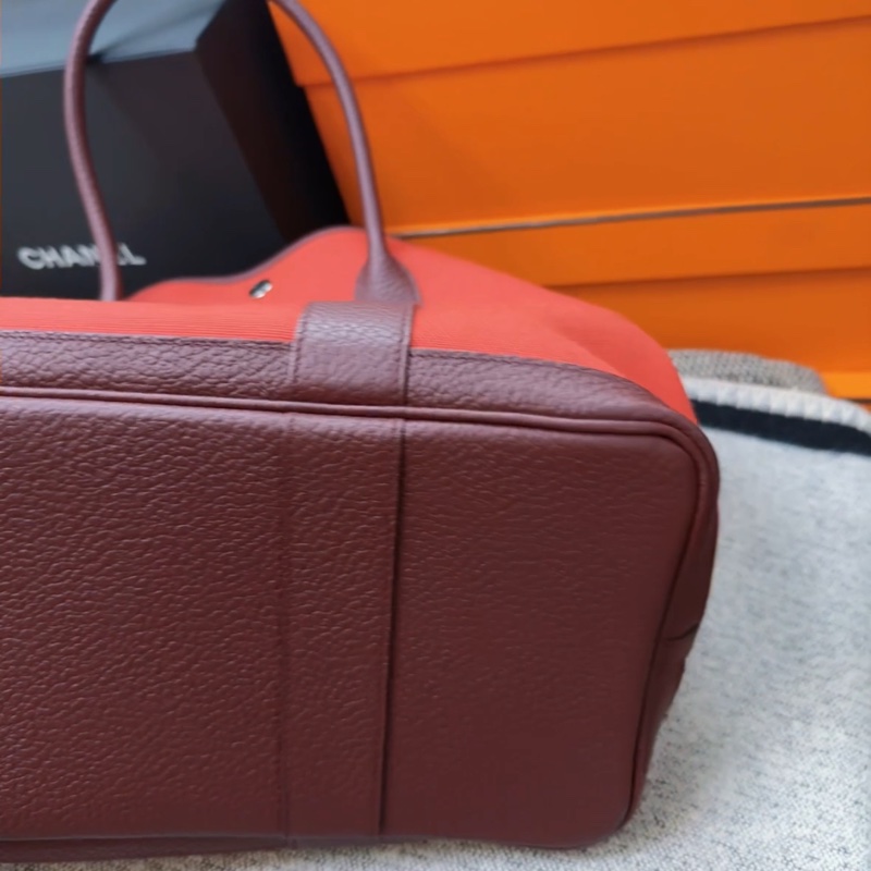 🌈Hermes❤️Garden Party 36❤️橙紅色拼啡皮帆布🌟未使用閑置🌈Canvas🌟-4