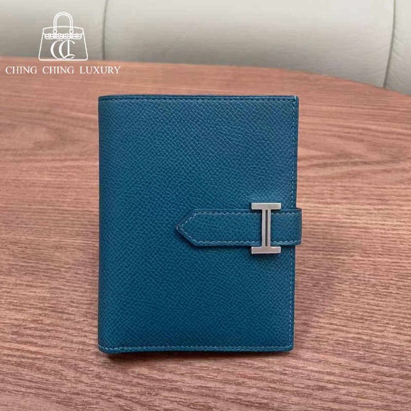 🌈Hermes💙Bearn Compact Wallet💙博斯普魯斯海峽綠內拼藍色🌟99新🌈Epsom皮🌟-0