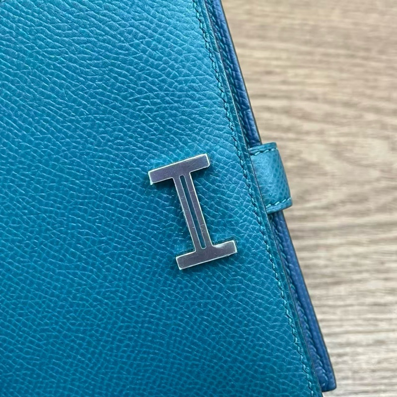 🌈Hermes💙Bearn Compact Wallet💙博斯普魯斯海峽綠內拼藍色🌟99新🌈Epsom皮🌟-1
